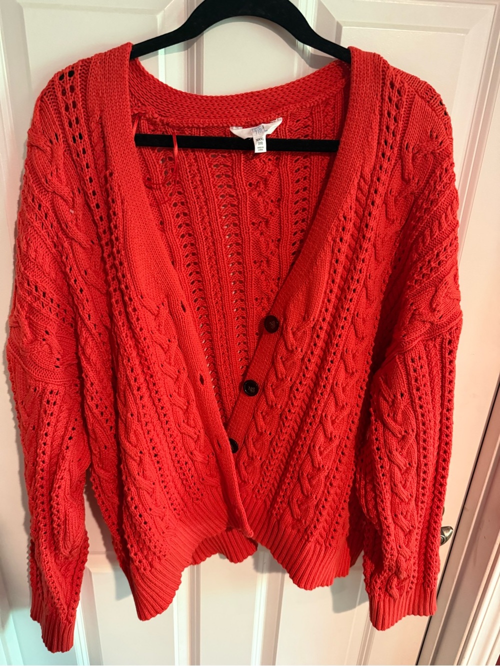 Time and Tru Bright Red Cable Knit Button Cardigan